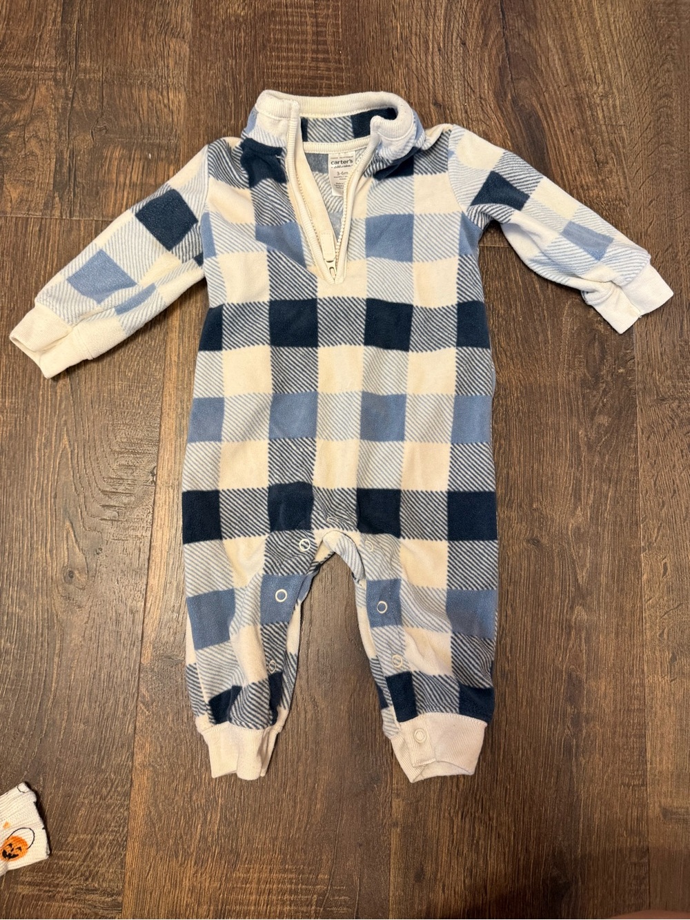 Carter's Navy and Cream Buffalo Plaid Fleece One-Piece
